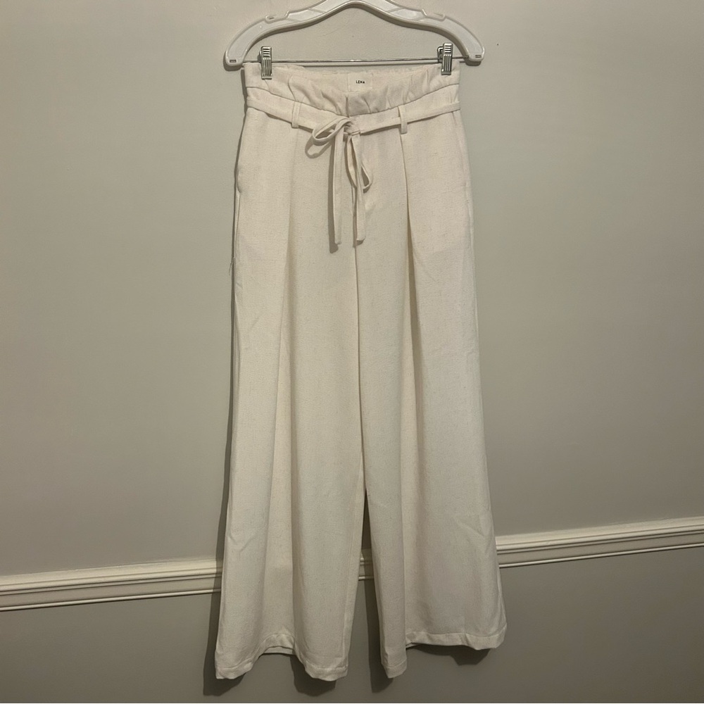 Lena Cream High Waist Wide Leg Trouser Pants Sz S Small